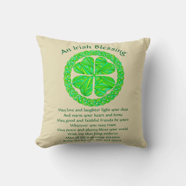 Z Irish Blessing Celtic Shamrock Throw Pillow (Front)