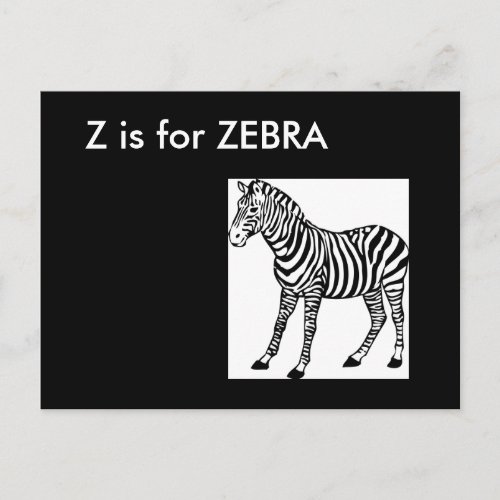 Z is for Zebra Alphabet Flashcard Postcard