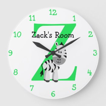 Z Is For Zebra And Zack-child's Bedroom Large Clock by KaleenaRae at Zazzle