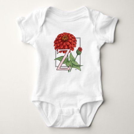 Z Is For Zinnias Flower Monogram Baby Bodysuit