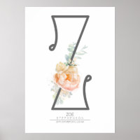 Z Letter Monogram Blush Peach Floral Home Decor