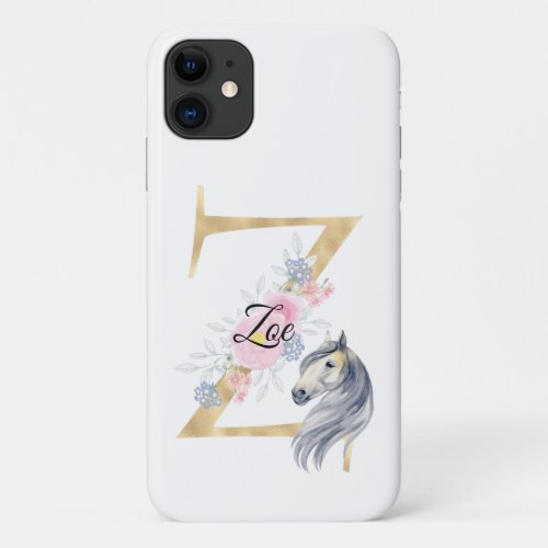 Z letter personalised name monogram with horse iPhone 11 case