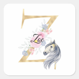 Z letter personalised name monogram with horse square sticker