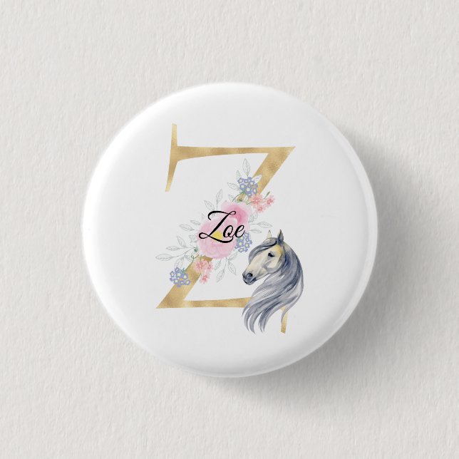 Z letter personalized name monogram with horse button (Front)