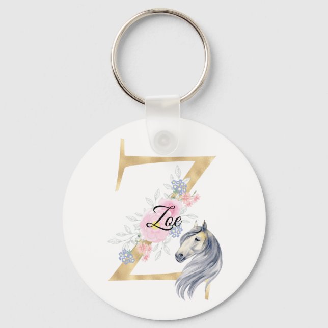 Z letter personalized name monogram with horse Two Keychain (Front)