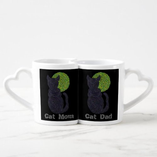 Z Lucky Black Cat And The Moon Cat Mom And Dad Coffee Mug Set