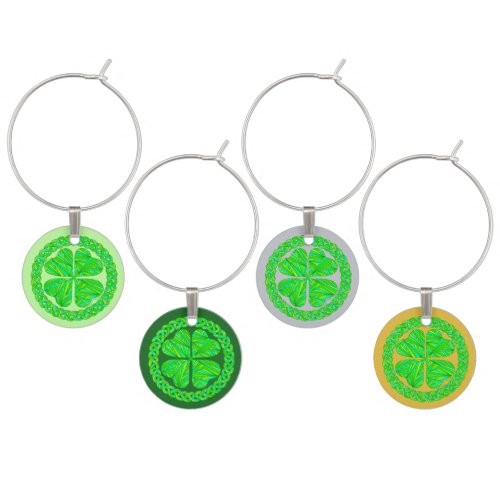 Z Lucky Celtic Shamrock 4 Leaf Clover Green Irish Wine Glass Charm