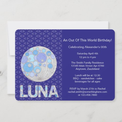 Z Luna The Full Moon Blue And Purple Space Geek Invitation