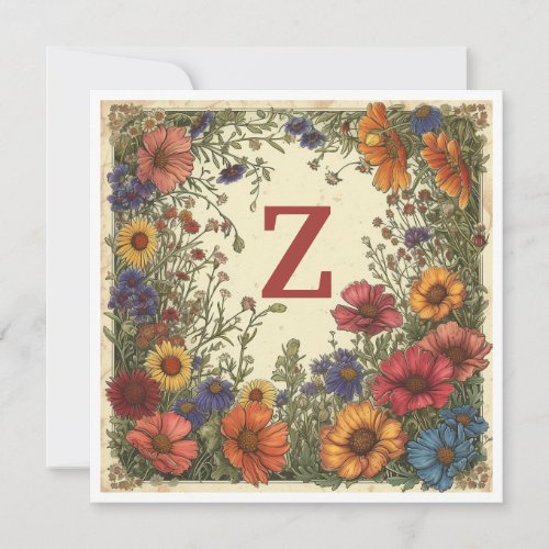 Z Milano Red Bloom  Monogram Holiday Card