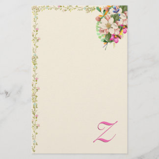 Z Monogram Floral Bouquet Stationery