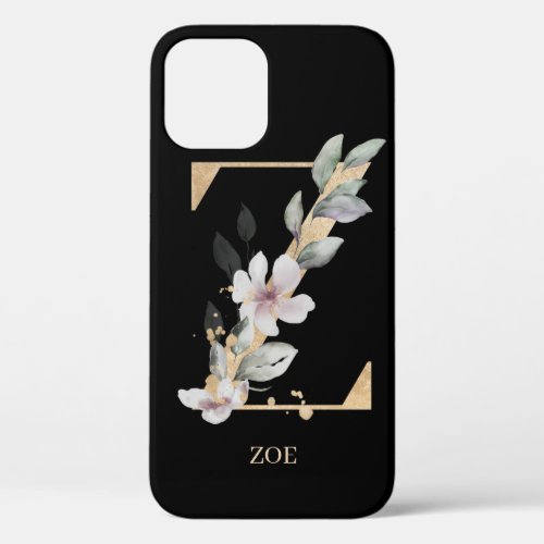 Z Monogram Floral Personalized iPhone 12 Case