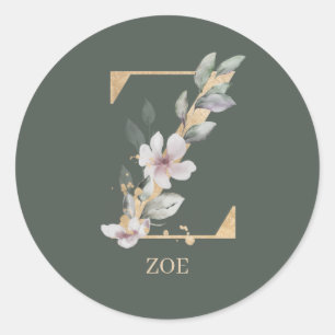 Z Monogram Floral Personalized Classic Round Sticker
