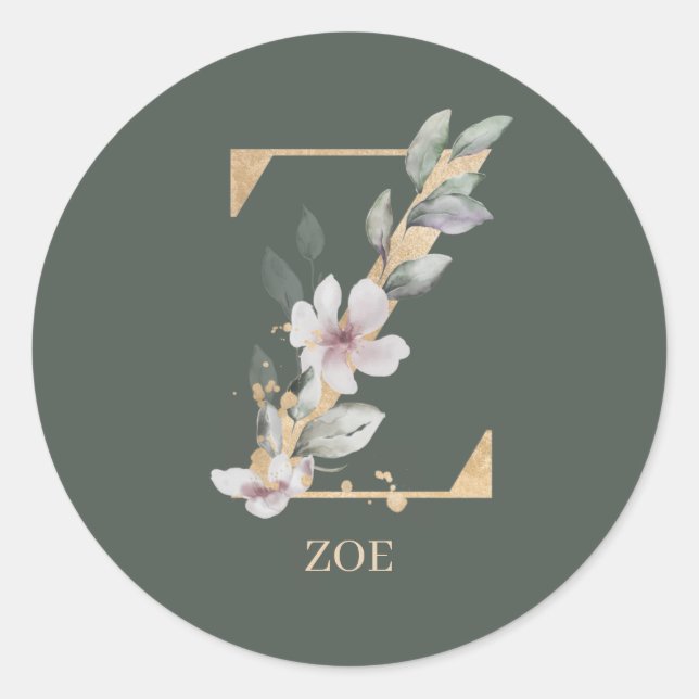 Z Monogram Floral Personalized Classic Round Sticker (Front)
