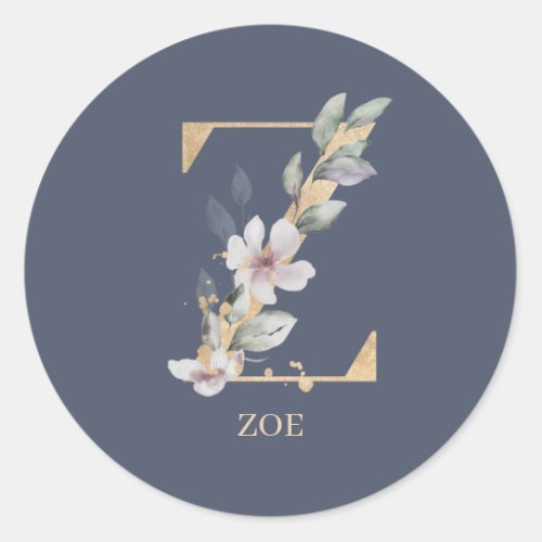 Z Monogram Floral Personalized Classic Round Sticker