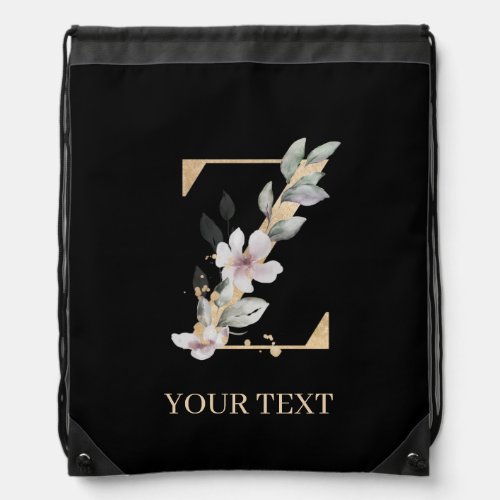 Z Monogram Floral Personalized Drawstring Bag