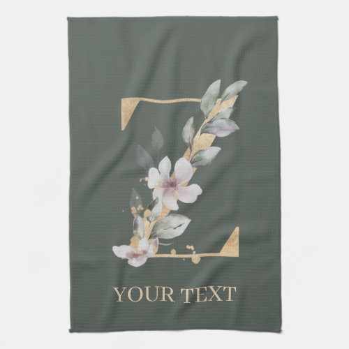 Z Monogram Floral Personalized Kitchen Towel