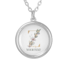 Z Monogram Floral Personalized Silver Plated Necklace