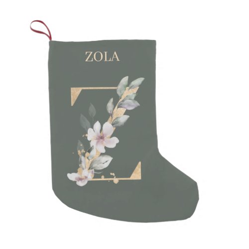 Z Monogram Floral Personalized Small Christmas Stocking