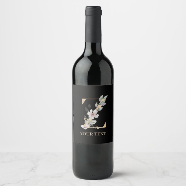 Z Monogram Floral Personalized Wine Label (Front)