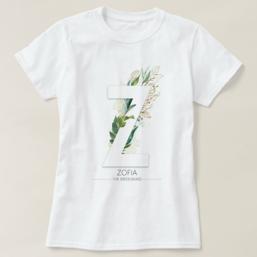 Z Monogram Gold Greenery Leaves Elegant T_Shirt
