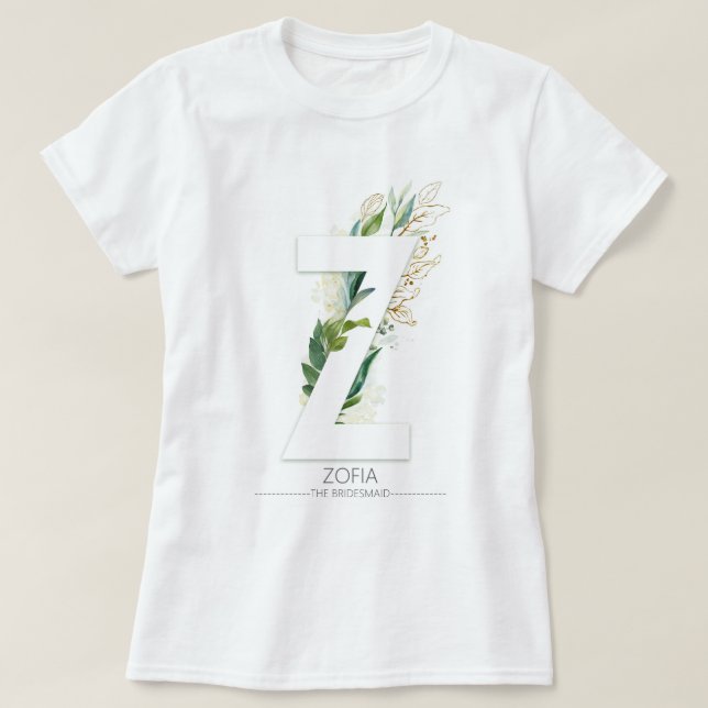 Z Monogram Gold Greenery Leaves Elegant T-Shirt (Design Front)
