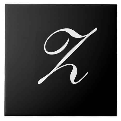 Z Monogram Initial White on Black Ceramic Tile