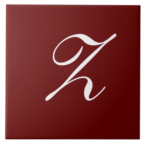 Z Monogram Initial White on Dark Red Ceramic Tile