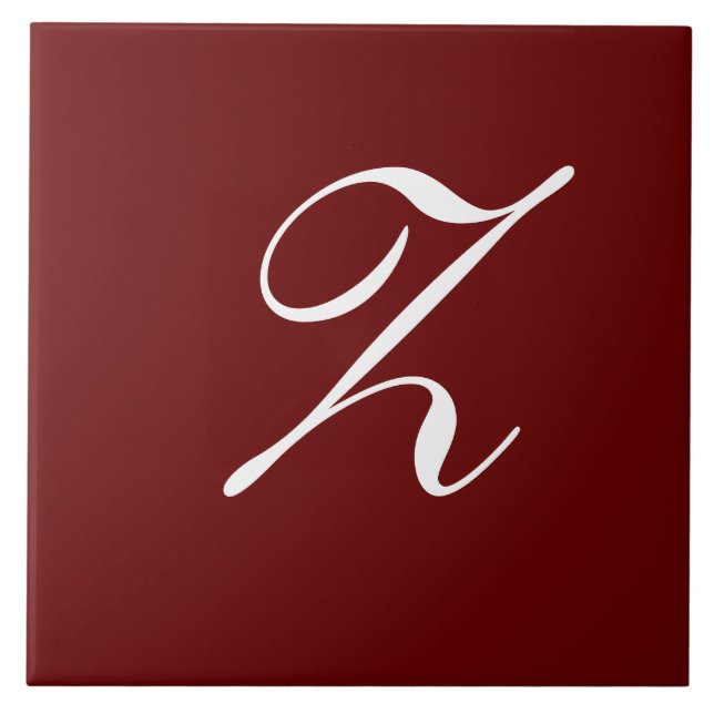 Z Monogram Initial White on Dark Red Ceramic Tile (Front)