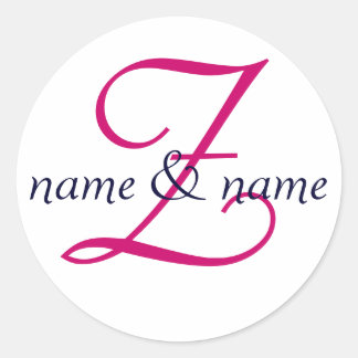 "Z" monogram label, personalize first names Classic Round Sticker