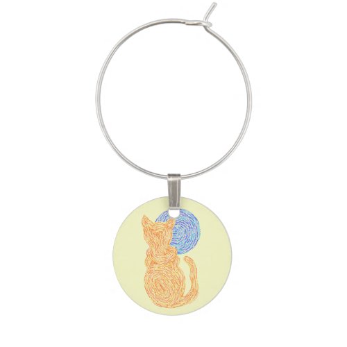 Z Orange Cat And The Moon Cat Lover Wine Charm