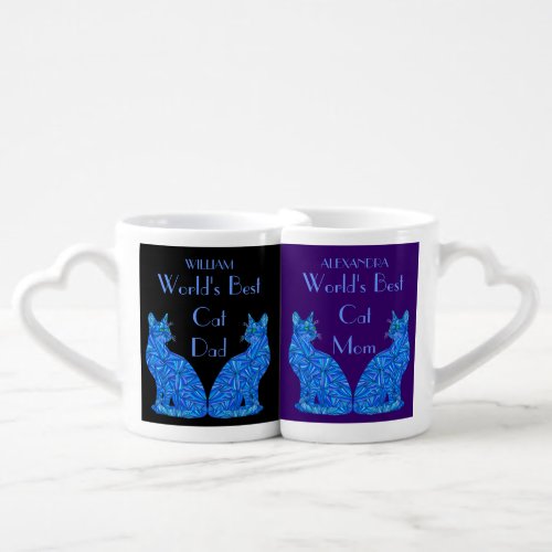 Z Personalized Blue Cat Best Cat Mom And Dad Coffee Mug Set