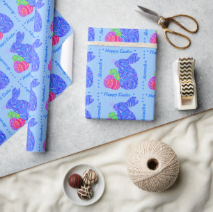 Z Personalized Blue Easter Bunny Easter Eggs Wrapping Paper