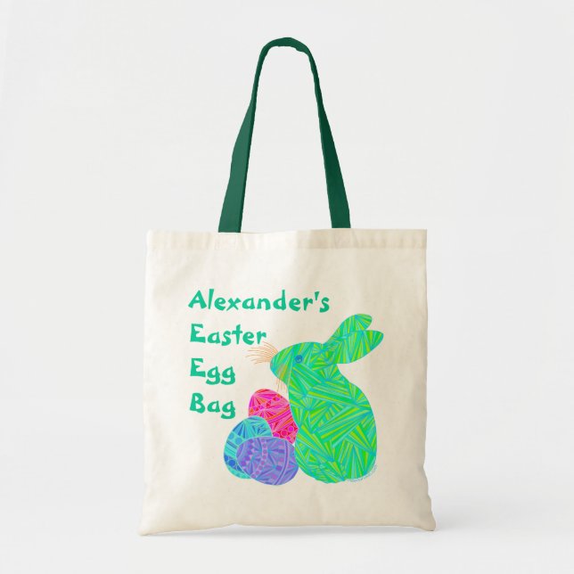 Z Personalized Green Easter Bunny And Eggs Fun Tote Bag (Front)