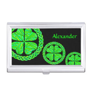 Z Personalized Lucky Clover Shamrock Green Black Business Card Holder