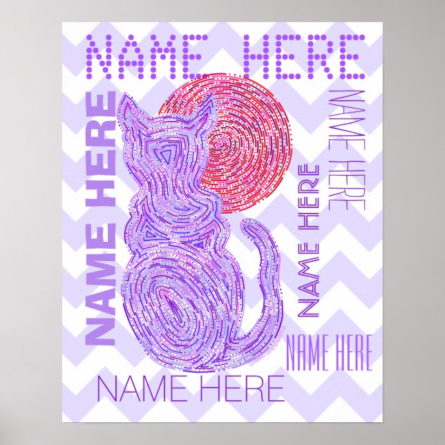 Z Purple Cat And The Moon Cat Lover Chevron Poster (Front)