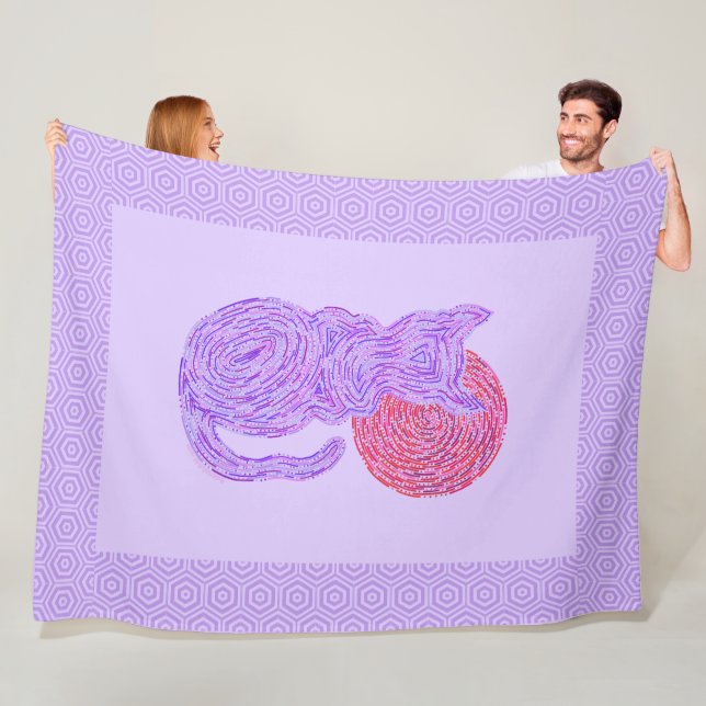 Z Purple Cat And The Moon Cat Lover Feline Kitten Fleece Blanket (In Situ)