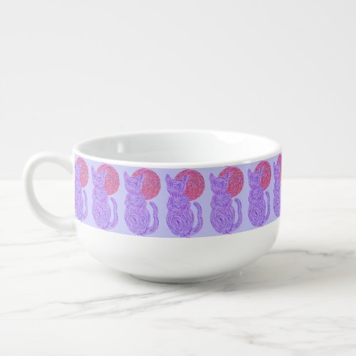 Z Purple Cat And The Moon Cat Lover Feline Kitten Soup Mug