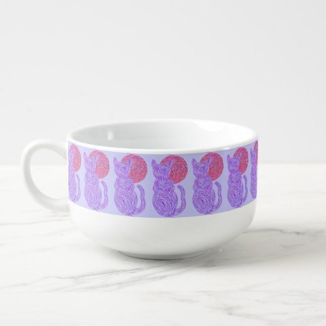 Z Purple Cat And The Moon Cat Lover Feline Kitten Soup Mug (Right)