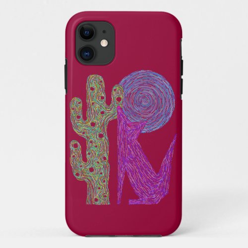 Z Purple Coyote Wolf Colorful Southwestern Design iPhone 11 Case