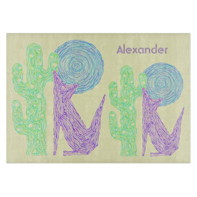 Z Purple Coyote Wolf Colorful Southwestern Design Cutting Board (Front)