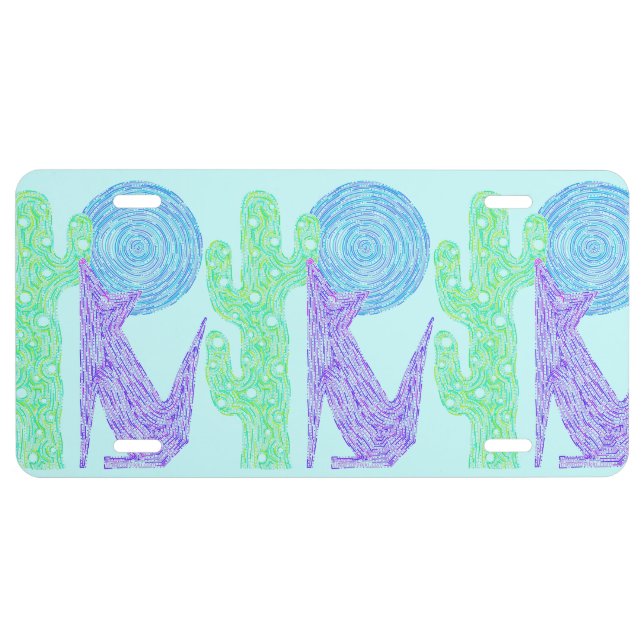 Z Purple Coyote Wolf Colorful Southwestern Design License Plate (Front)