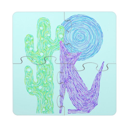 Z Purple Coyote Wolf Colorful Southwestern Design Puzzle Coaster (Front)