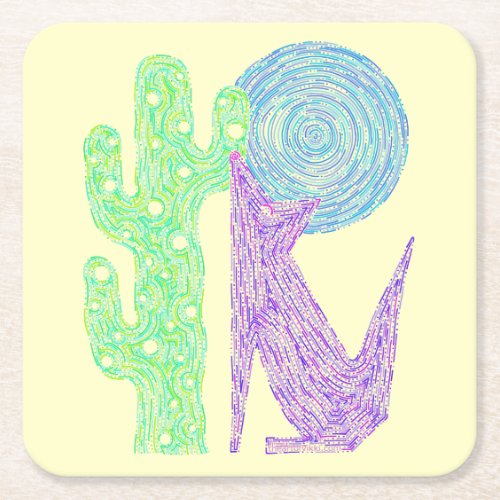 Z Purple Coyote Wolf Colorful Southwestern Design Square Paper Coaster