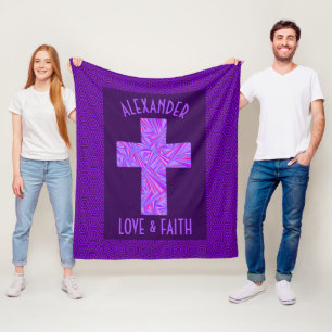 Z Purple Cross Christian Symbol Personalized Fleece Blanket