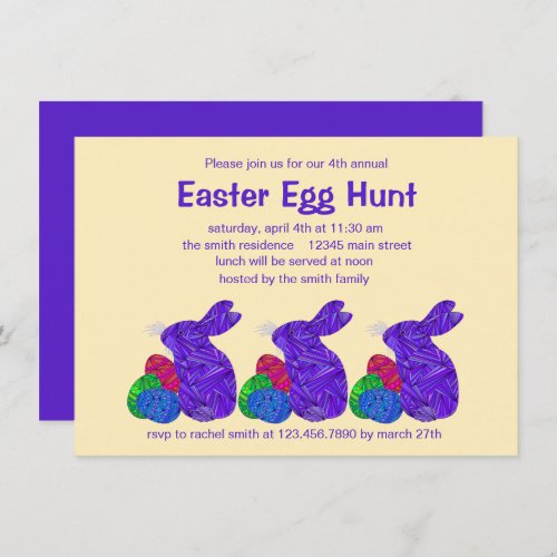 Z Purple Easter Bunny Easter Egg Hunt Party Invitation