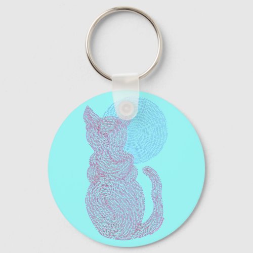 Z Red Cat And The Moon Art Key Ring