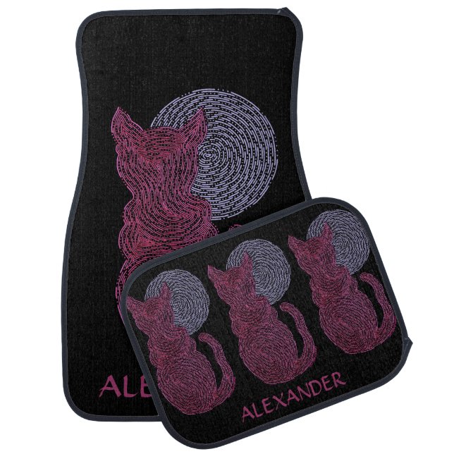 Z Red Cat And The Moon Cat Lover Custom Fun Car Floor Mat (Set)