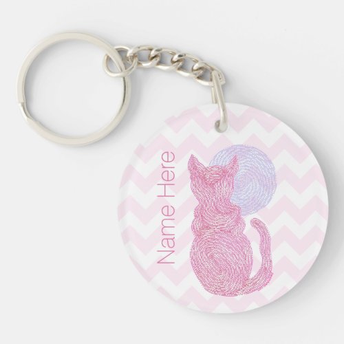 Z Red Cat And The Moon Cat Lover Personalized Keychain