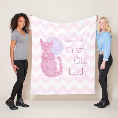 Z Red Cat And The Moon Crazy Cat Lady Fleece Blanket
