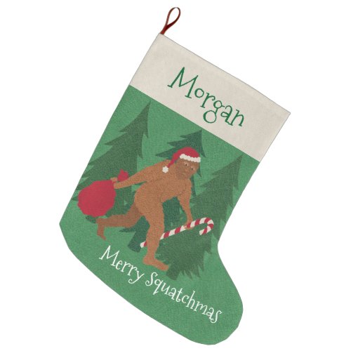 Z Santa Squatch Christmas For Kids Add Your Name Large Christmas Stocking